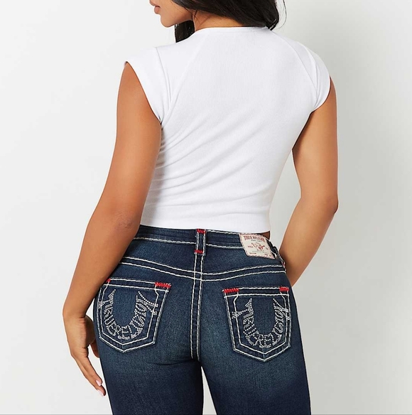 TRUE RELIGION LOGO NOTCH CROP RIBBED TEE OPTIC WHITE SIZE XXL - Picture 4 of 9